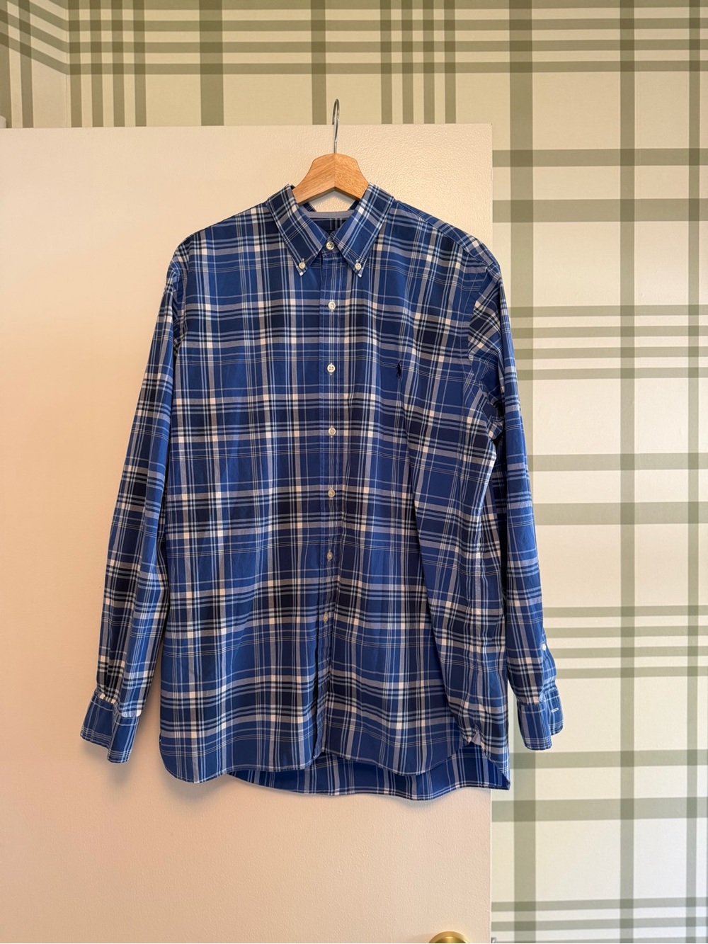 Ralph Lauren Blue and White Plaid Button-Down Shirt